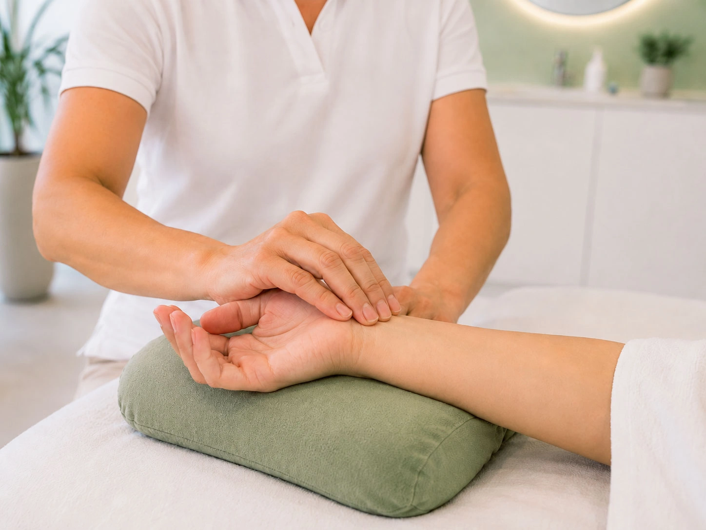 Der Puls wird während des Checkups am Handgelenk geprüft im Akupunktur Zentrum St. Gallen